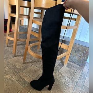 Suede black thigh high boots